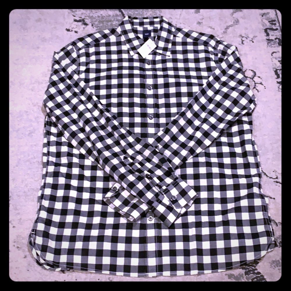 NWT Mens GAP black and white gingham shirt Large